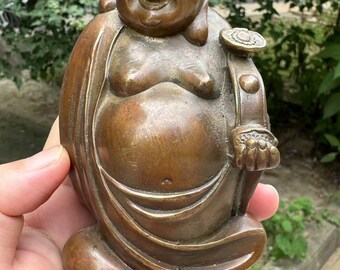 中国銅製 幸せに笑う弥勒仏像、チベットの笑う太った仏像、仏教寺院の