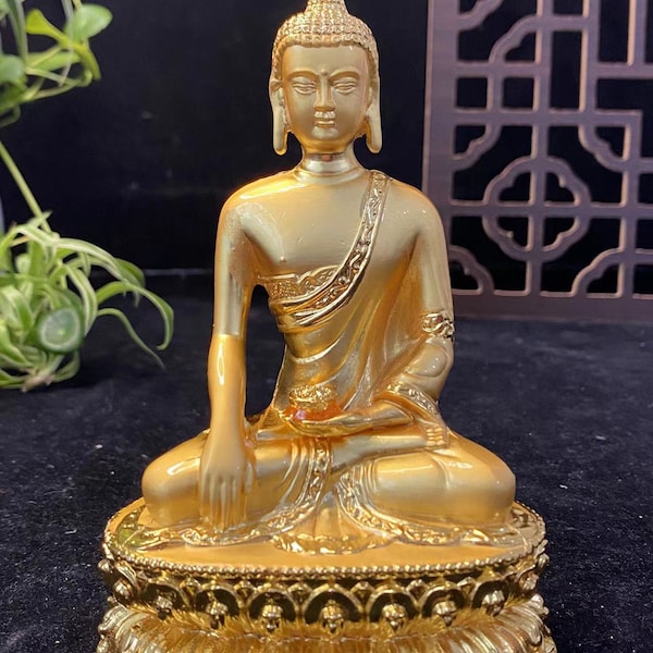 Copper Alloy with Gold Plated Nepal Buddha Statue for Zen Decor Shakyamuni Buddha Amitabha Figurine Hand Painting Lord Maitreya Figure Idol