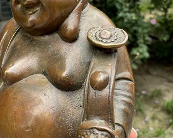 中国銅製 幸せに笑う弥勒仏像、チベットの笑う太った仏像、仏教寺院の