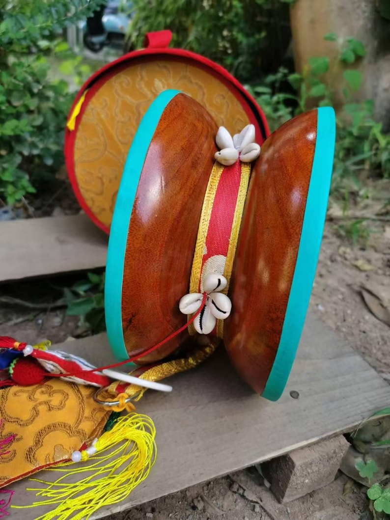 Tibetan Vintage Wooden Drum Nepal Buddhism Tambourine Sheepskin Drum ...