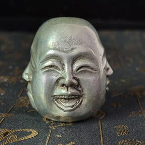 Four Faces white copper Buddha Head Sculpture Vintage Copper Happy Laugh Maitreya Buddha Head Statue Copper Four Pleasure Anger Sorrow Joy 6