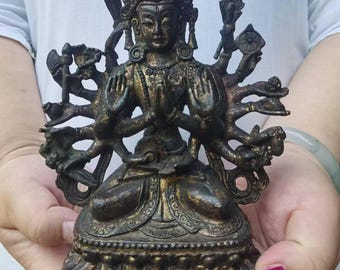Tibetan Vintage Thousand Armed Guanyin Statue, Thousand Hands Quan Yin Buddha Statue Buddhist Avalokiteshvara Kuanyin goddess Kwan-yin G240