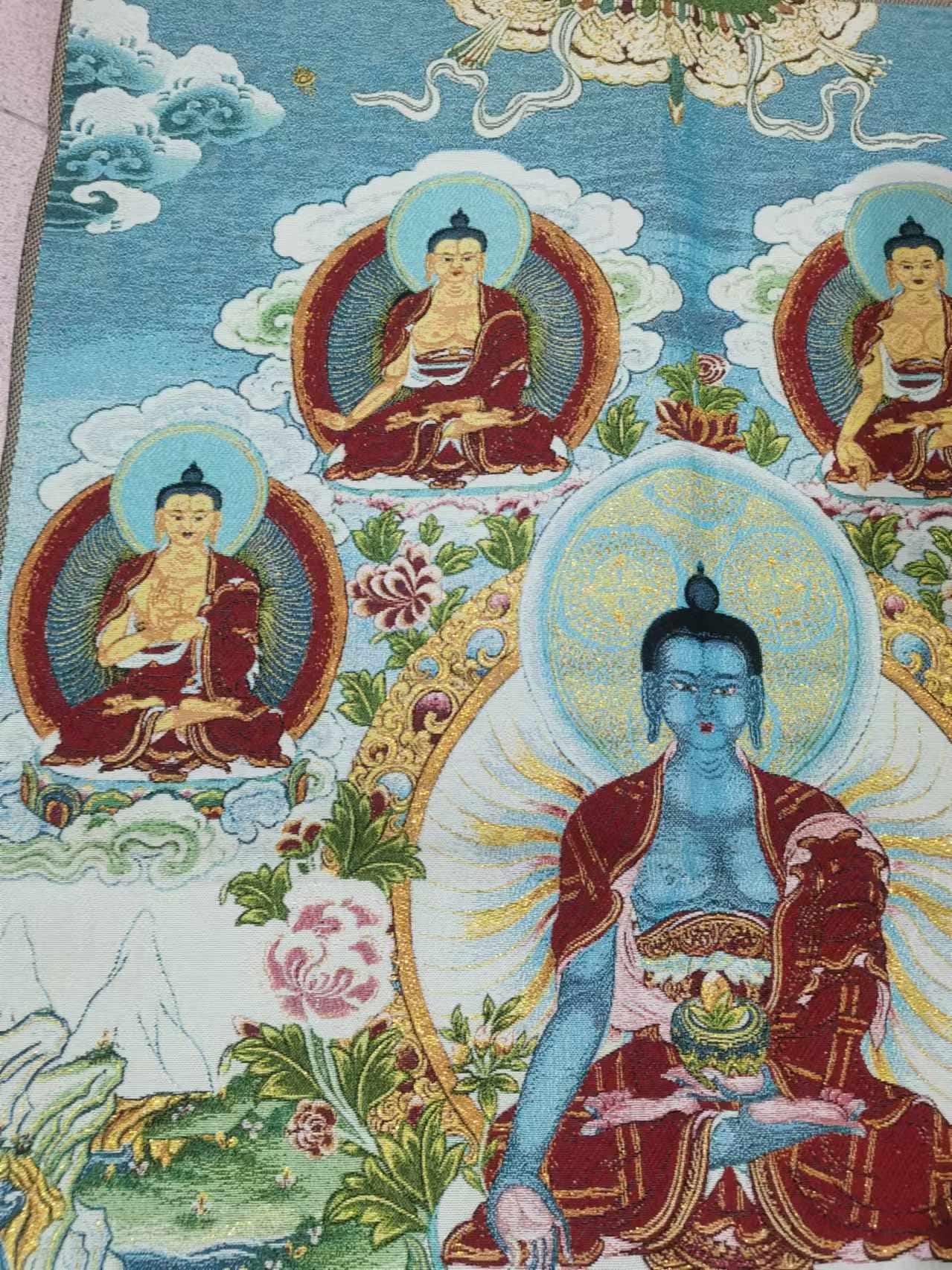 チベットの精巧な仏教布シルクタンカ絵画、タンカ手描きネパール仏