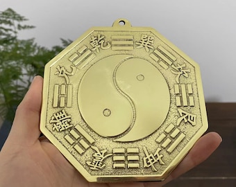 Tibet Temple Brass Yinyang Bagua Fengshui Symbol Mirror Exorcism Statue Copper YING-YANG Symbol  Evil Blocker buddha decor meditation G022