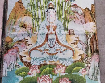 35inch Quan yin Thangka, Tibetan Kuan yin Thangka Painting Thangka, Painting Art Tibetan Wall Decor for Yoga Kwan yin meditation Home Decor.