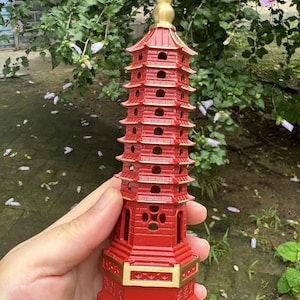 Copper Wenchang Tower Stupa Pagoda,Exorcise evil spirits Talisman Feng shui nine layer office desk decoration ornaments  amulet crafts G210