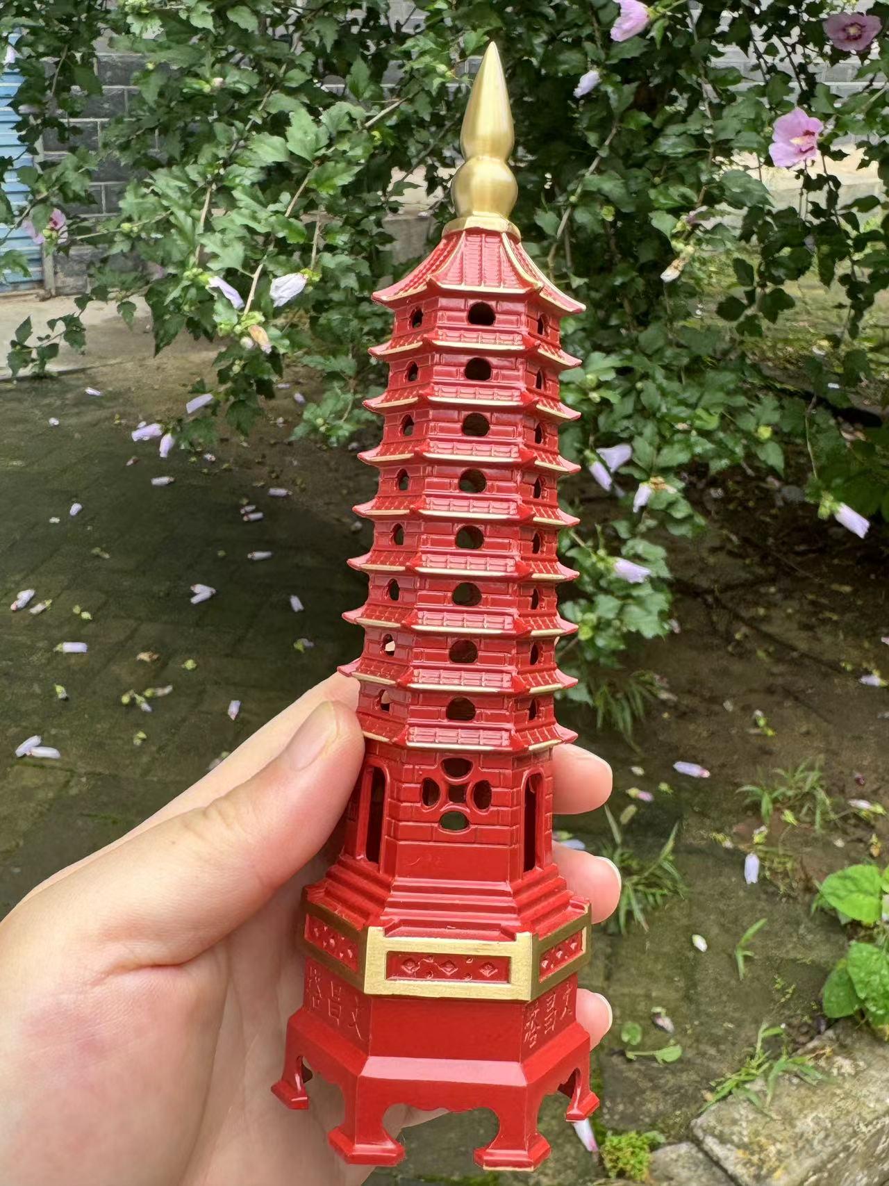 Copper Wenchang Tower Stupa Pagoda,Exorcise evil spirits Talisman Feng shui nine layer office desk decoration ornaments amulet crafts G210
