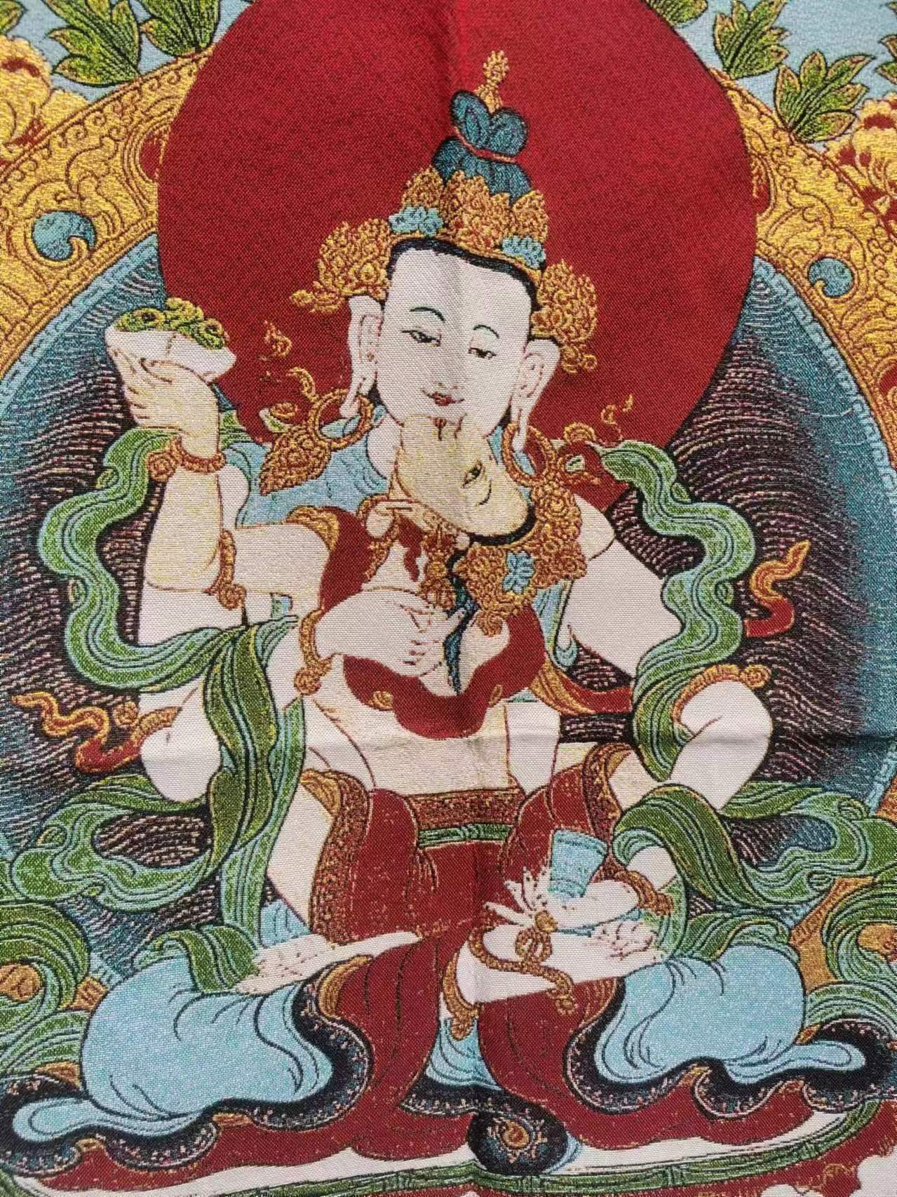 絶妙なチベット仏教布シルクタンカ絵画、タンカ手描きネパール仏曼荼羅