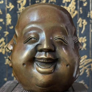 Big Copper Four Faces Buddha Head Sculpture Vintage Happy Laugh Maitreya Buddha Head Statue Copper Four Pleasure Anger Sorrow Joy Wealth 969
