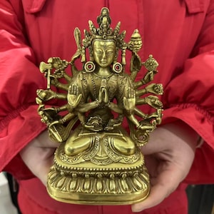 Tibetische Vintage Tausendarmige Guanyin-Statue, Tausend Hände Quan Yin Buddha buddhistische Avalokiteshvara Kuanyin Göttin des Mitgefühls G0167
