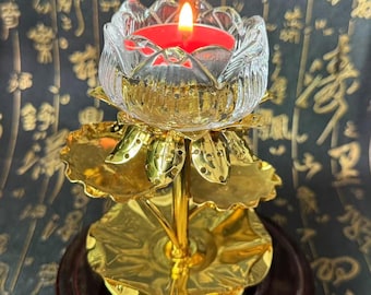 Exquisite white Crystal Candle Holder Lotus Meditation Relaxing Decor,Glass lotus lamp table candlestick Buddha ghee candle lamp table Yoga