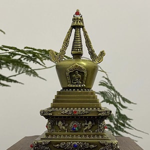 Temple du bouddhisme tibétain en cuivre doré, stupa de Bouddha, tour de la pagode, décoration de méditation yoga, bronze bouddhisme tibétain Sakyamuni Feng shui G012