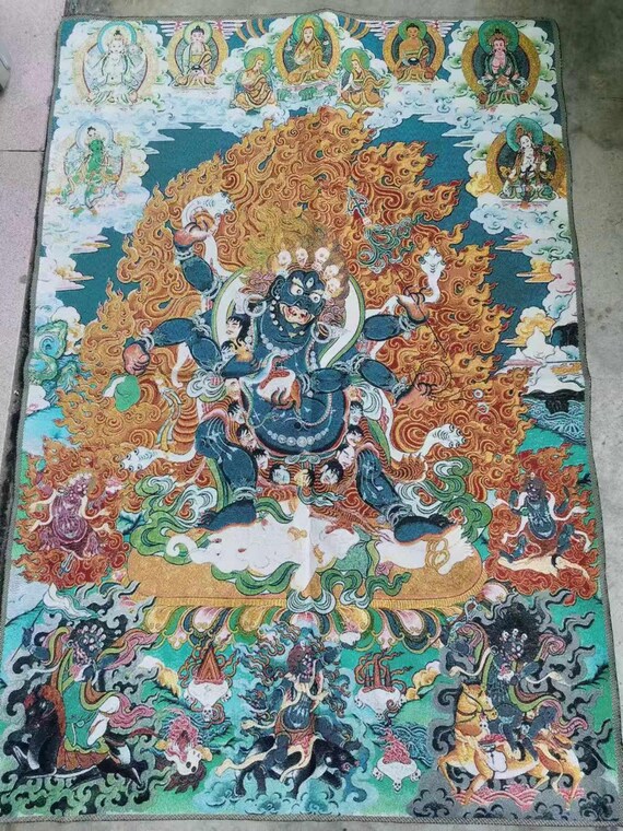 チベット仏教布シルクタンカ絵画、タンカ手描きネパール仏曼荼羅壁装飾