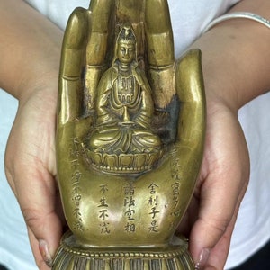 Copper Buddha Hand Guan Yin Bodhisattva  Statue Fengshui Goddess Healing Sculpture Eastern Enlightenment Buddhism meditation Luck  Health 78