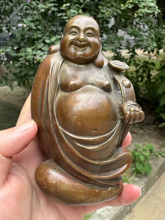 中国銅製 幸せに笑う弥勒仏像、チベットの笑う太った仏像、仏教寺院の