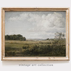 Antique Meadow Vintage Oil Painting Poster, Digital Printable Country Cottage Wall Art Prints, Field Landscape Vintage Painting Poster