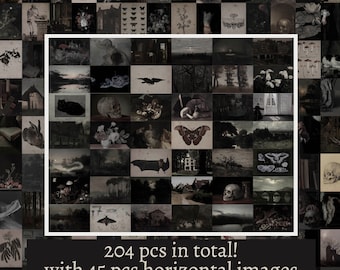 Zestaw do kolażu ściennego Dark Academia, dekoracja pokoju w stylu gotyckim (do pobrania w wersji cyfrowej)