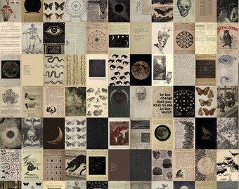 Dark Academia Vintage Wall Ar, Grunge Ephemera Prints (Digital Download)