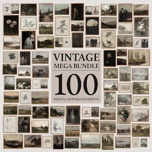 100 Vintage Gallery Wall Art Prints, Antique Oil Painting, Botanical Sketch (Digital Download)