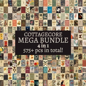 MEGA BUNDLE 4in1 Cottagecore Vintage Collage Sets, 575+ Pcs Old & Retro Ephemera Photos, Botanical Fairycore Photo Collage Kit for Dorm Room