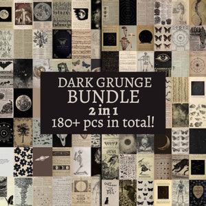 Pacote 2 em 1 Dark Grunge Wall Collage Kit Bundle | Decoração de quarto adolescente Gothic Fairycore, conjunto de colagem de fotos vintage, impressões Celestial Dark Academia