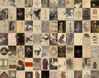 Dark Academia Collage Kit, Vintage Gothic Decor, Moody Ephemera DIY For Dorm Room