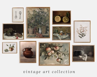 Vintage Oil Painting Kitchen Wall Decor Set, Printable Antique Country Gallery Wall Posters, Still Life Botanical Painting 10 PCS Posters