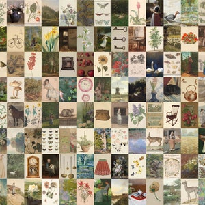 Decoración de habitación juvenil DIY, kit de collage de pared vintage cottagecore, pósteres botánicos estéticos, fotos antiguas de flores y jardines, 104 piezas. IMPRESIONES DIGITALES.