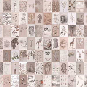 Beige Ästhetisches Vintage Wand-Collage Kit | Neutrale Wandcollage Poster, klassische Pastellcollage, 84 Teile Vintage Style Foto für Raumdekoration