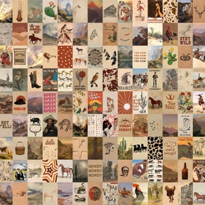 Kit collage estetica western vintage, poster stampabili da cowboy retrò, arredamento per la stanza delle foto del vecchio selvaggio West, set collage country /144 pezzi DIGITALI/