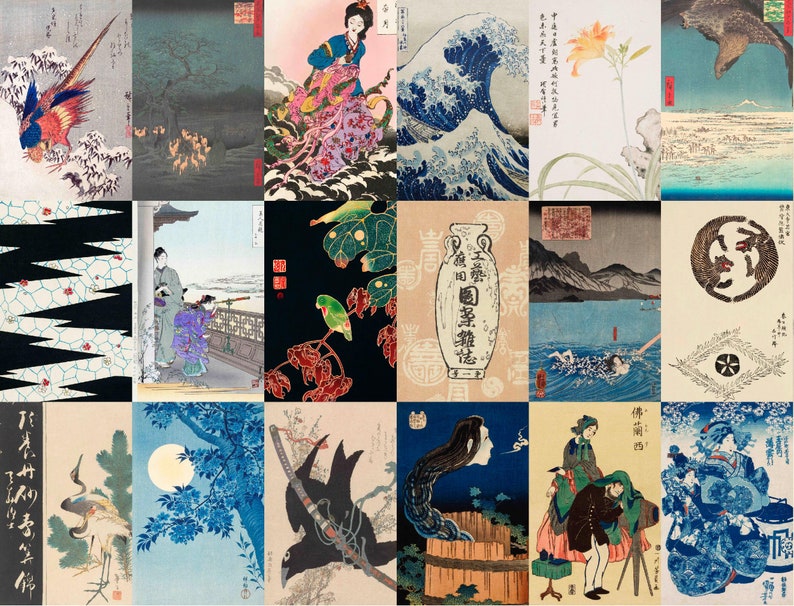 Japanese Art Wall Collage Kit, Vintage Ukiyo-e Prints, Samurai Geisha ...