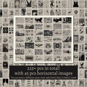 Stimmungsvolle Illustrations-Wandcollagen-Set, Goth-Grunge-Zeichnungsfoto-Collage, helle und dunkle Academia-Raum-Kunstdekor, Vintage-Gothic alte Drucke