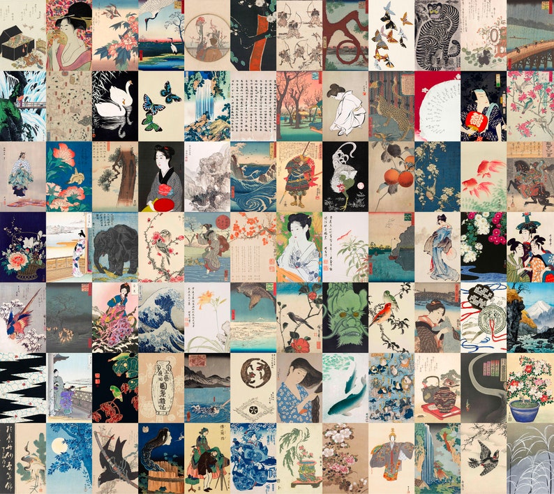Japanese Art Wall Collage Kit, Vintage Ukiyo-e Prints, Samurai Geisha ...