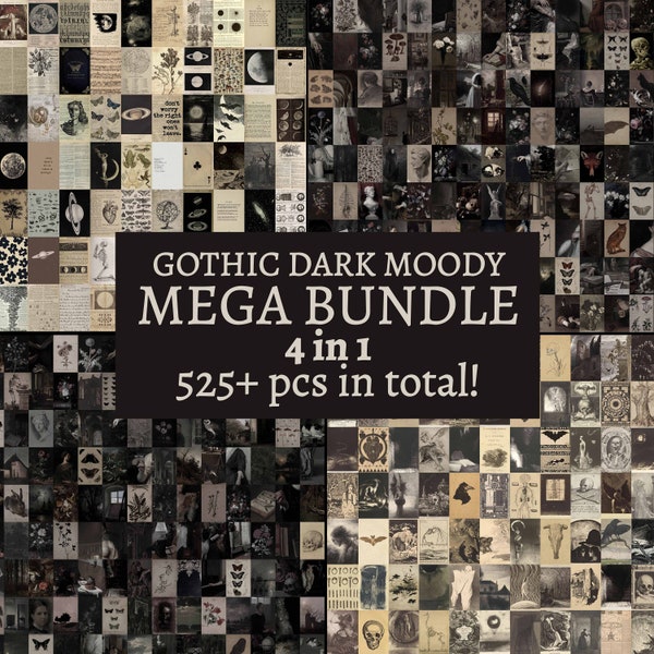 MEGA BUNDLE 4 in 1 kit di collage gotico scuro lunatico / 525+ pezzi di foto scure vintage / arredamento grunge del mondo accademico scuro / set di stampa collage di foto gotiche
