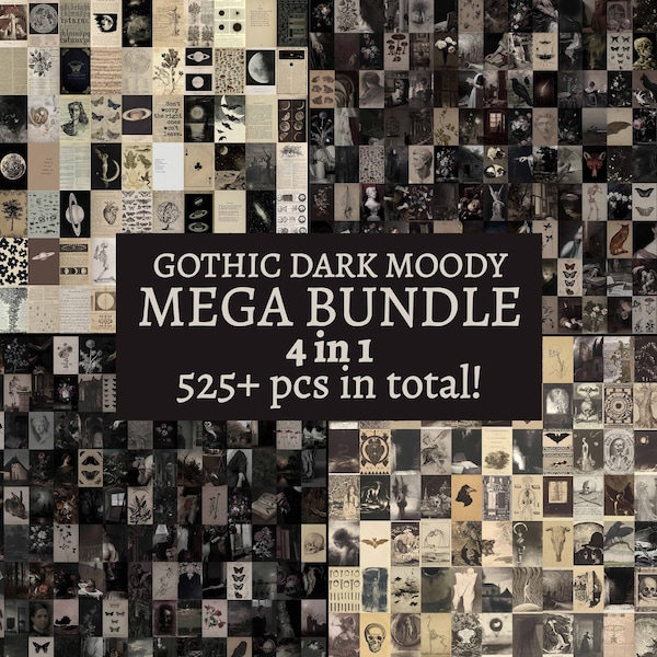 MEGA PAQUETE 4 en 1 Kits de collage gótico oscuro y melancólico / Más de 525 piezas de fotos oscuras vintage Set de collage de pared Dark Academia