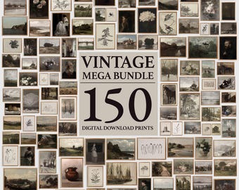Vintage Prints Mega Bundle Gallery Wall Set, 150 Pcs Vintage Art Posters, Antique Oil Paintings, Botanical Sketch And French Country Prints