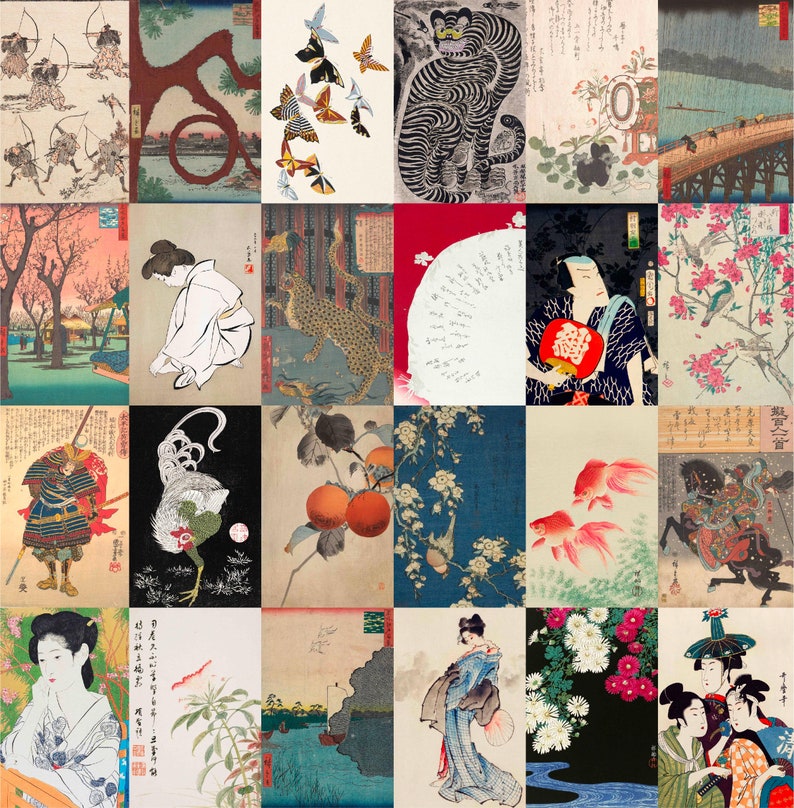 Japanese Art Wall Collage Kit, Vintage Ukiyo-e Prints, Samurai Geisha ...