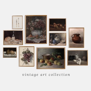 Vintage Kitchen Wall Set of 10, French Country Printable Gallery Wall Posters, Rustic Farmhouse Art Decor Prints with Oil Painting Fruits
