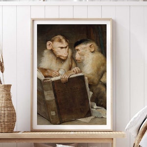Stampa artistica di The Scholars Gabriel Von Max su carta opaca di alta qualità Poster del Museo di storia naturale delle scimmie che leggono