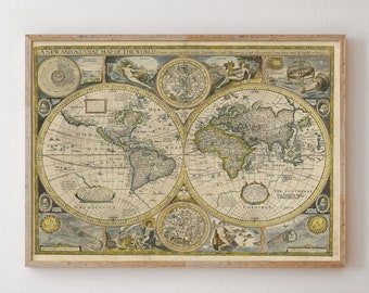 John Speed's Old World Map Print: Acclaimed Double Hemisphere (864x610 mm)