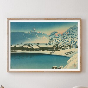 Schneeszene in der Morgendämmerung Japanisches Kunstplakat von Kawase Hasui Ukiyo-e Holzschnitt