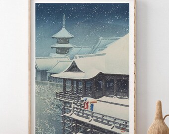 Spring Snow in Kiyomizu, Kyoto by Hasui Kawase – Japanese Woodblock Print Poster, Shin-Hanga
