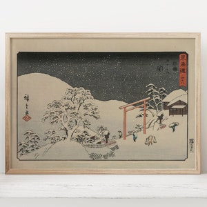 Cartel de arte ukyo-e con grabado en madera japonés de Utagawa Hiroshige Seki, de la serie Las cincuenta y tres estaciones del Tokaido