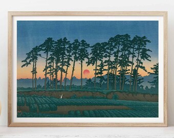 Kawase Hasui Sunset at Ichinokura, Ikegami Japanese Woodblock Print | Shin-Hanga