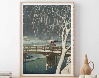 Snow at Edo River Japanese art poster by  Kawase Hasui ukiyo-e woodblock print