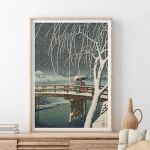 Nieve en el río Edo Póster de arte japonés de Kawase Hasui Impresión en madera ukiyo-e