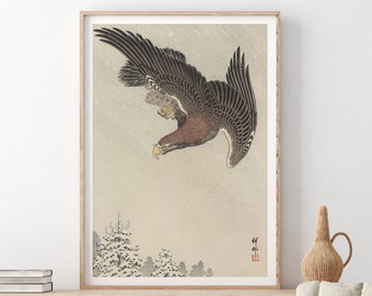小原古邨 飛翔する鷹 - 日本の浮世絵版画、伝統芸術、ヴィンテージ壁