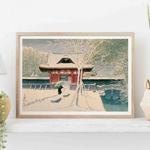 Nieve en el parque Shiba, póster de arte japonés de Kawase Hasui, impresión en madera ukiyo-e