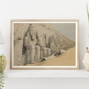 May include: A vintage illustration of the Great Sphinx of Giza, a monumental statue with a human head and a lion's body, carved from a single piece of limestone. The Sphinx is located on the Giza Plateau in Egypt and is one of the most famous and recognisable landmarks in the world.
