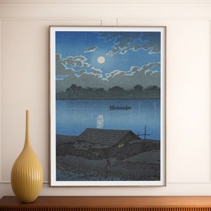 Mond am Arakawa Fluss in Akabane Japanische Kunst Plakat von Kawase Hasui ukiyo-e Holzdruck Wand Kunst Dekoration